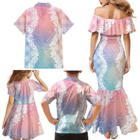 Hawaii Aloha Plumeria Lei Pastel Candy Palaka Family Matching Mermaid Dress and Hawaiian Shirt - Polynesian Pride
