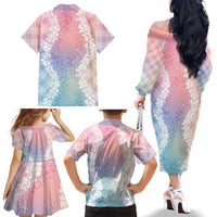 Hawaii Aloha Plumeria Lei Pastel Candy Palaka Family Matching Off The Shoulder Long Sleeve Dress and Hawaiian Shirt - Polynesian Pride