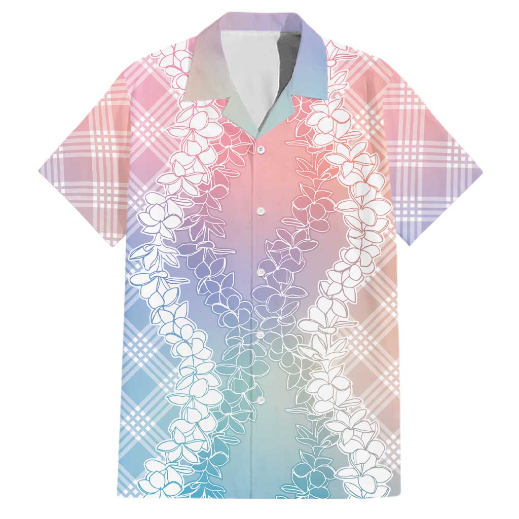 Hawaii Aloha Plumeria Lei Pastel Candy Palaka Family Matching Off The Shoulder Long Sleeve Dress and Hawaiian Shirt - Polynesian Pride