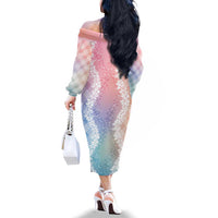 Hawaii Aloha Plumeria Lei Pastel Candy Palaka Family Matching Off The Shoulder Long Sleeve Dress and Hawaiian Shirt - Polynesian Pride