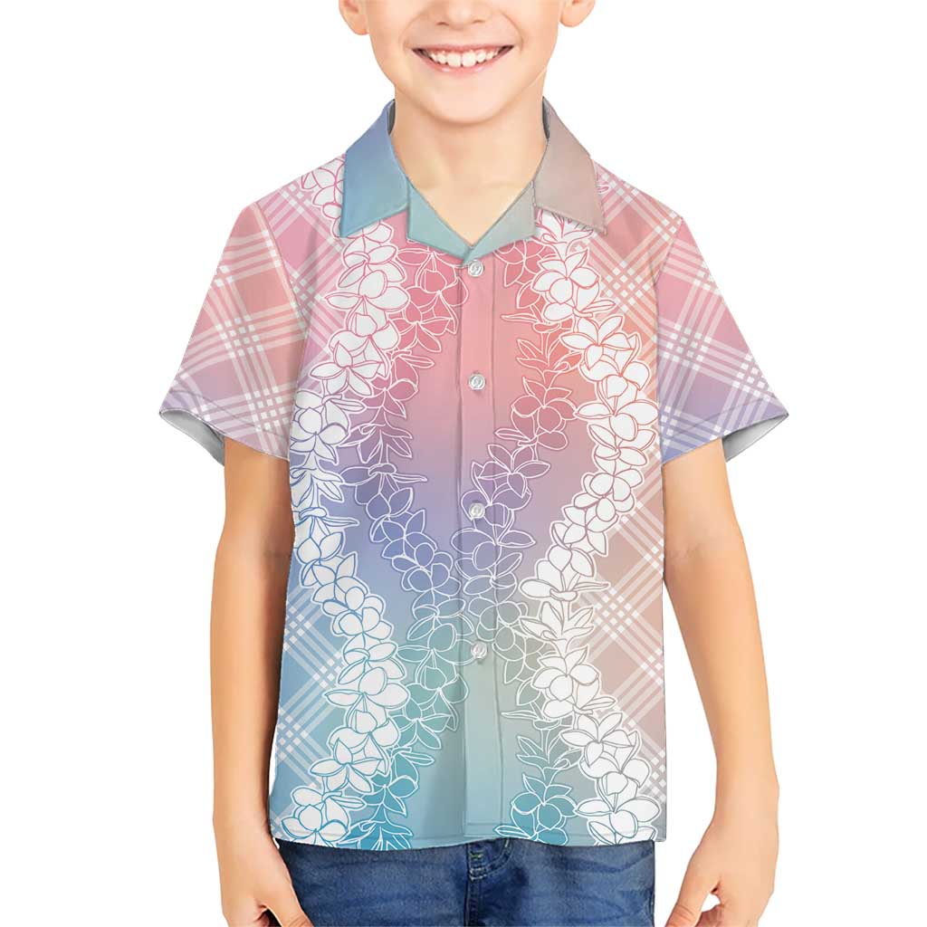Hawaii Aloha Plumeria Lei Pastel Candy Palaka Family Matching Off The Shoulder Long Sleeve Dress and Hawaiian Shirt - Polynesian Pride