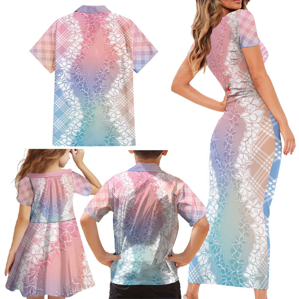 Hawaii Aloha Plumeria Lei Pastel Candy Palaka Family Matching Short Sleeve Bodycon Dress and Hawaiian Shirt - Polynesian Pride