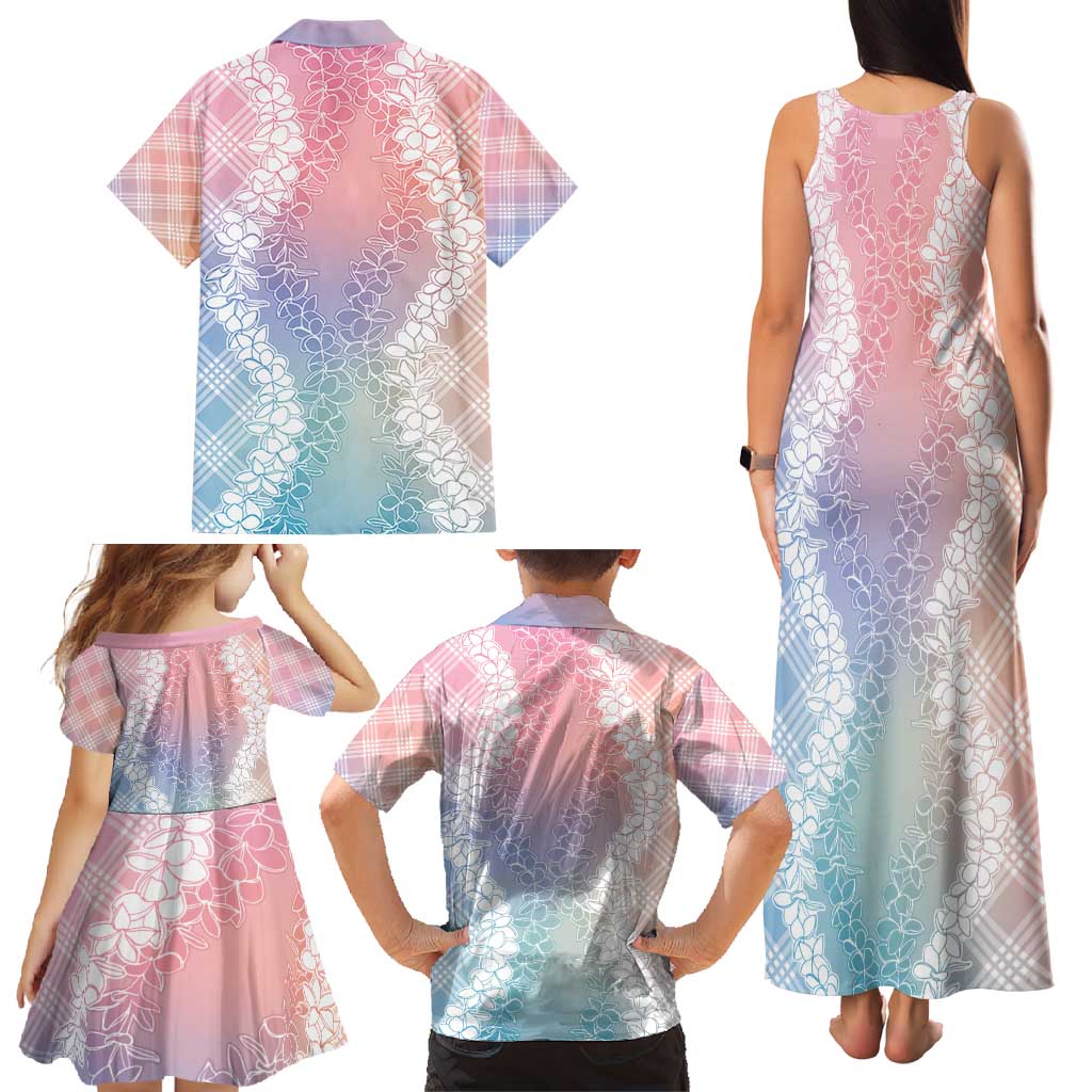 Hawaii Aloha Plumeria Lei Pastel Candy Palaka Family Matching Tank Maxi Dress and Hawaiian Shirt - Polynesian Pride