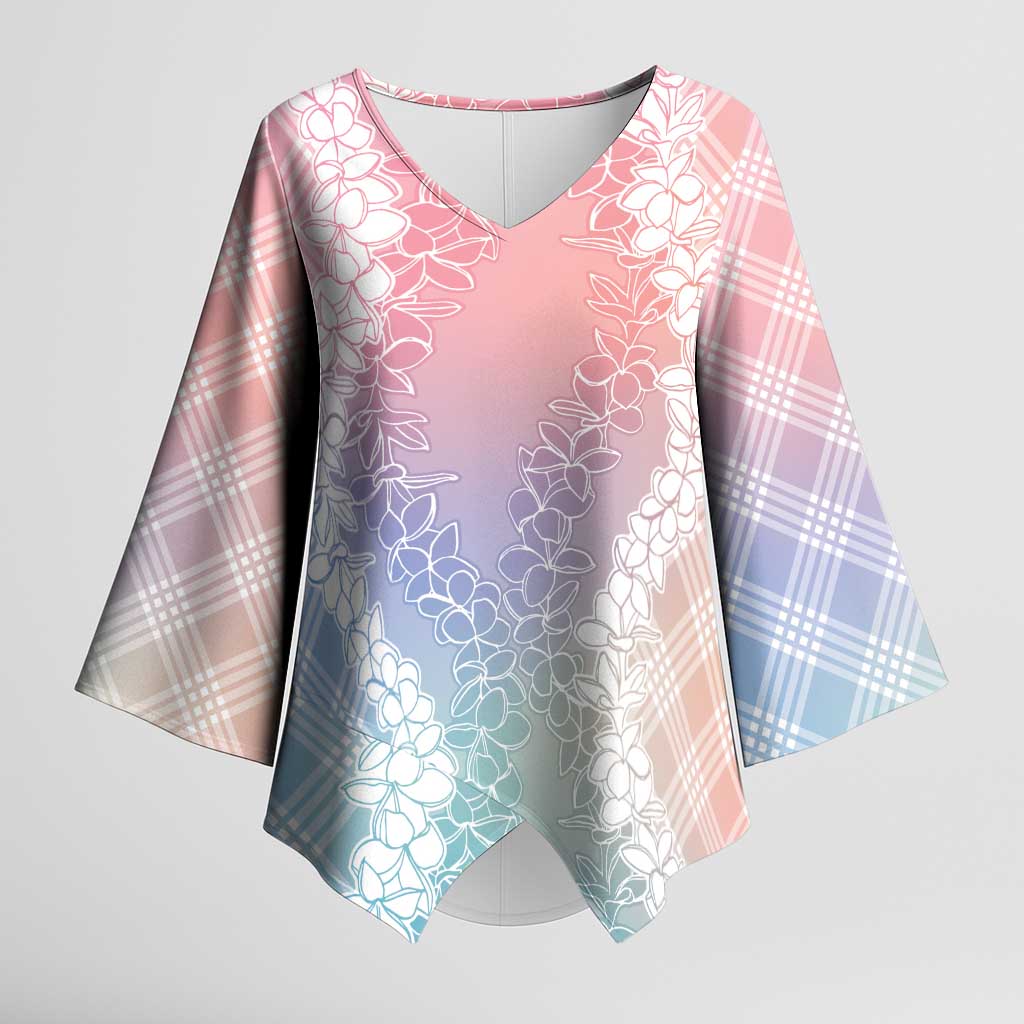 Hawaii Aloha Plumeria Lei Pastel Candy Palaka Kimono Sleeve Blouse LT7 Female Pastel - Polynesian Pride