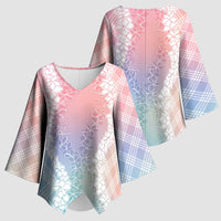 Hawaii Aloha Plumeria Lei Pastel Candy Palaka Kimono Sleeve Blouse LT7 - Polynesian Pride
