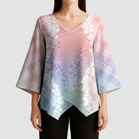 Hawaii Aloha Plumeria Lei Pastel Candy Palaka Kimono Sleeve Blouse LT7 - Polynesian Pride