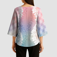Hawaii Aloha Plumeria Lei Pastel Candy Palaka Kimono Sleeve Blouse LT7 - Polynesian Pride