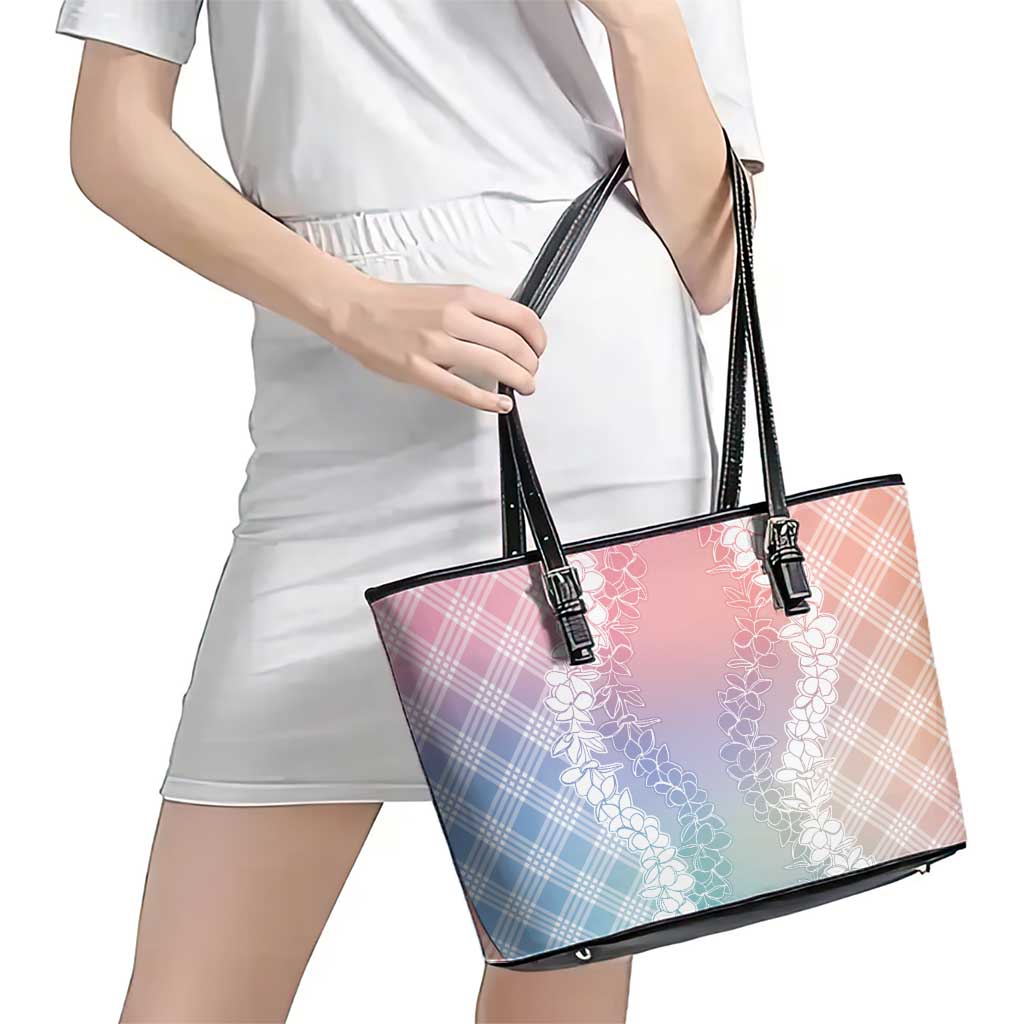 Hawaii Aloha Plumeria Lei Pastel Candy Palaka Leather Tote Bag - Polynesian Pride