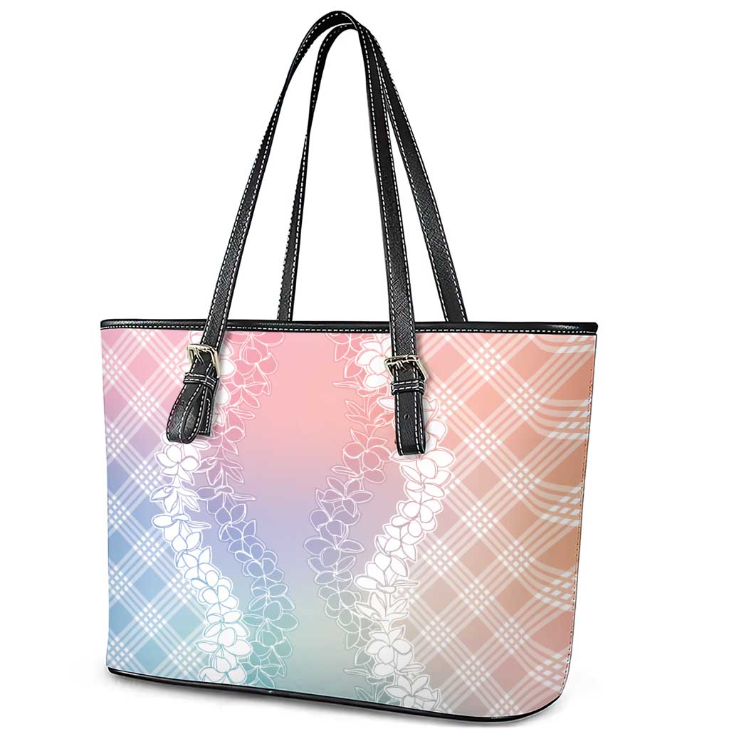 Hawaii Aloha Plumeria Lei Pastel Candy Palaka Leather Tote Bag - Polynesian Pride