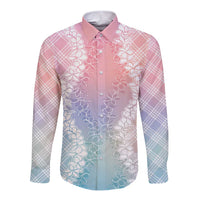 Hawaii Aloha Plumeria Lei Pastel Candy Palaka Long Sleeve Button Shirt LT7 Unisex Pastel - Polynesian Pride