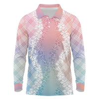 Hawaii Aloha Plumeria Lei Pastel Candy Palaka Long Sleeve Polo Shirt LT7 Pastel - Polynesian Pride