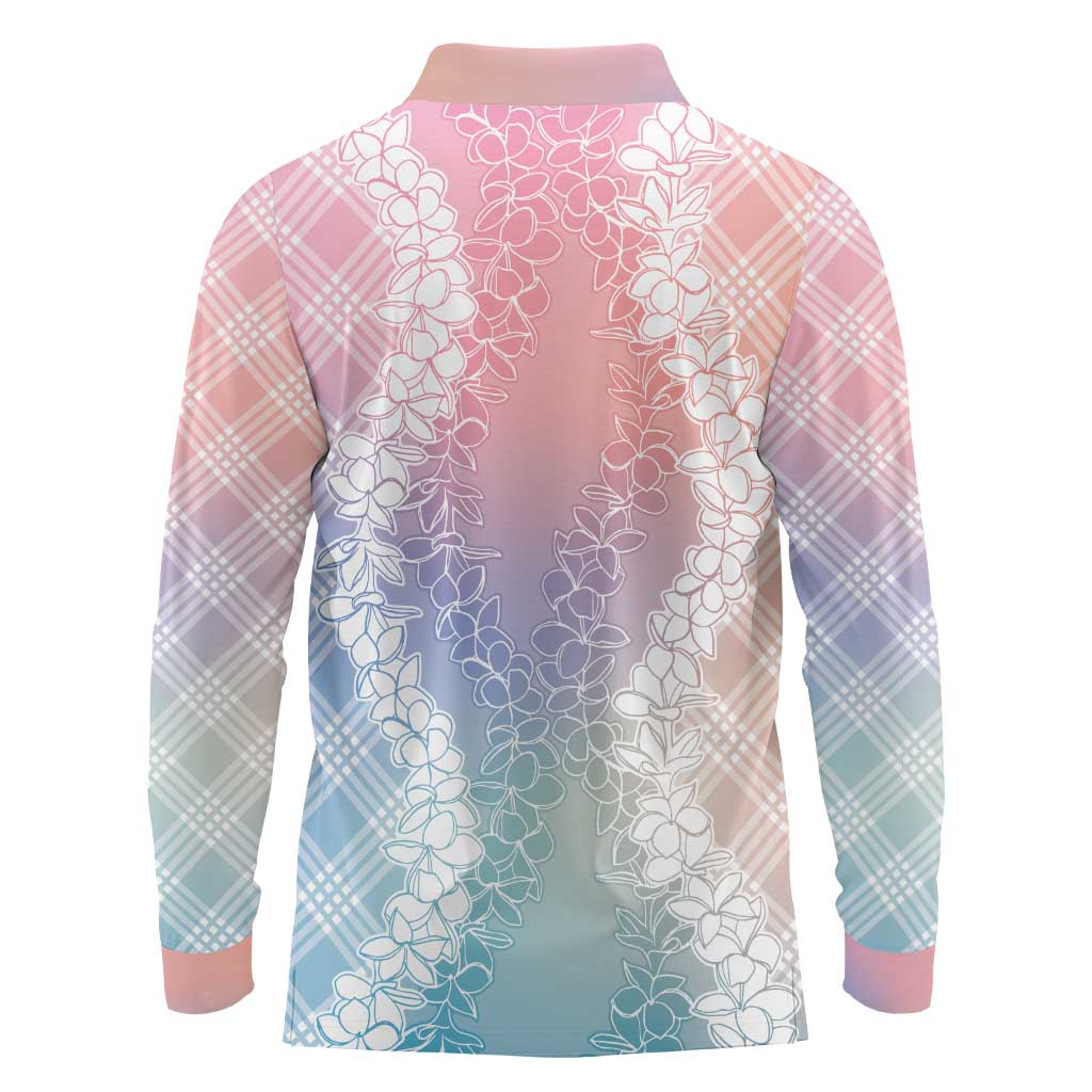Hawaii Aloha Plumeria Lei Pastel Candy Palaka Long Sleeve Polo Shirt LT7 - Polynesian Pride