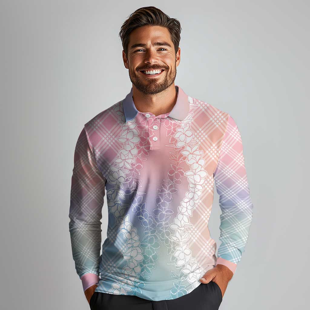 Hawaii Aloha Plumeria Lei Pastel Candy Palaka Long Sleeve Polo Shirt LT7 - Polynesian Pride