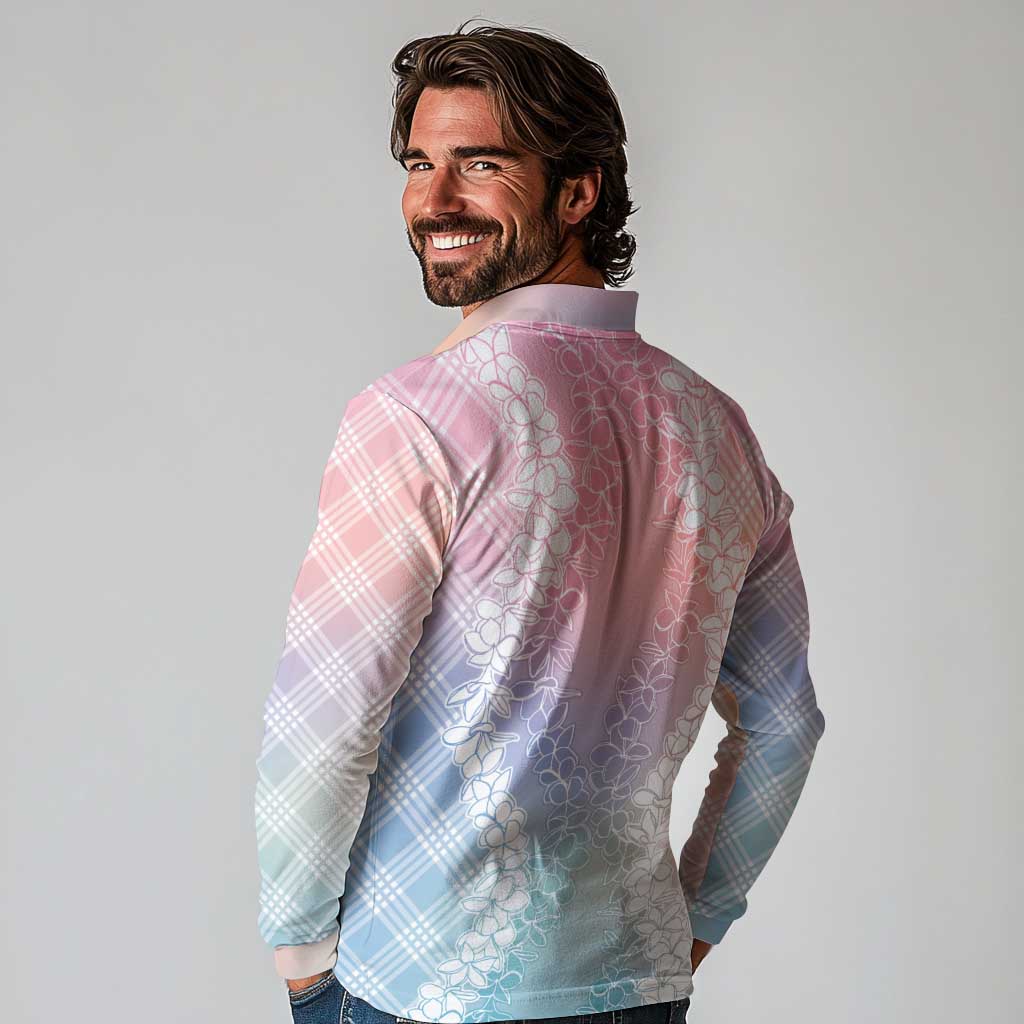 Hawaii Aloha Plumeria Lei Pastel Candy Palaka Long Sleeve Polo Shirt LT7 - Polynesian Pride