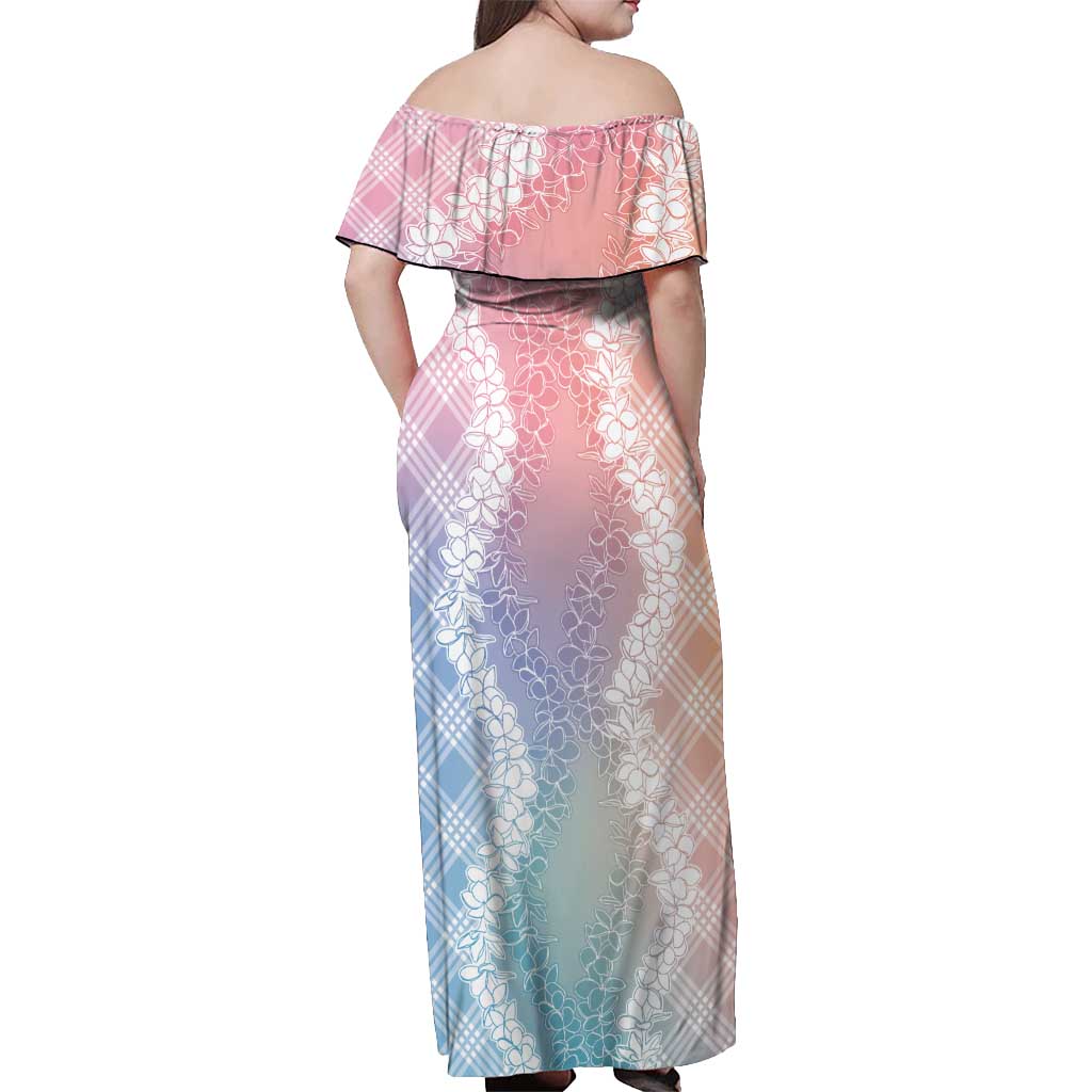 Hawaii Aloha Plumeria Lei Pastel Candy Palaka Off Shoulder Maxi Dress LT7 - Polynesian Pride