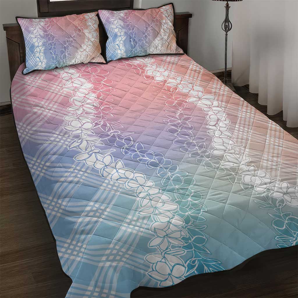 Hawaii Aloha Plumeria Lei Pastel Candy Palaka Quilt Bed Set - Polynesian Pride