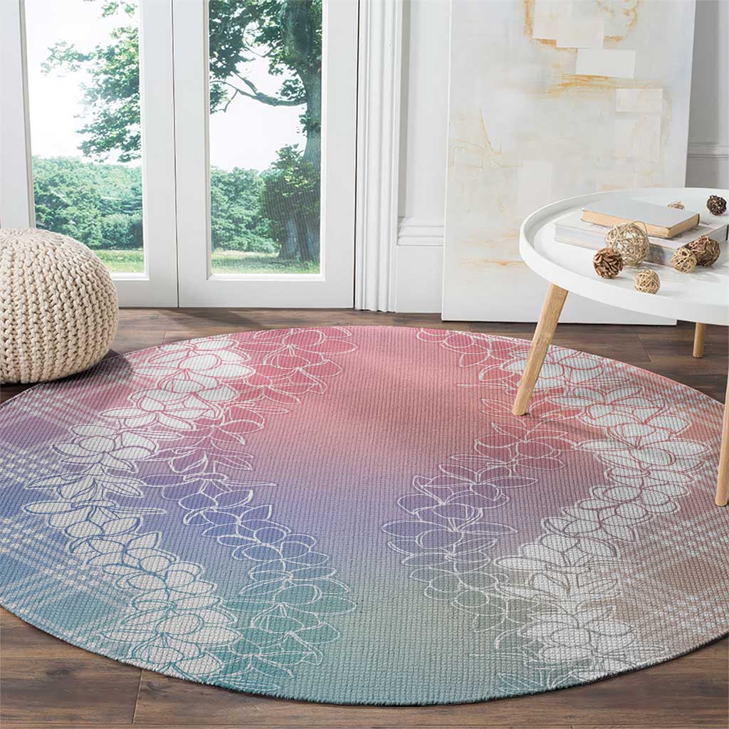 Hawaii Aloha Plumeria Lei Pastel Candy Palaka Round Carpet - Polynesian Pride