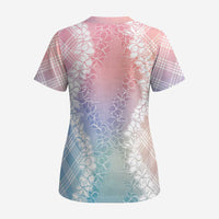Hawaii Aloha Plumeria Lei Pastel Candy Palaka Scrub Top LT7 - Polynesian Pride
