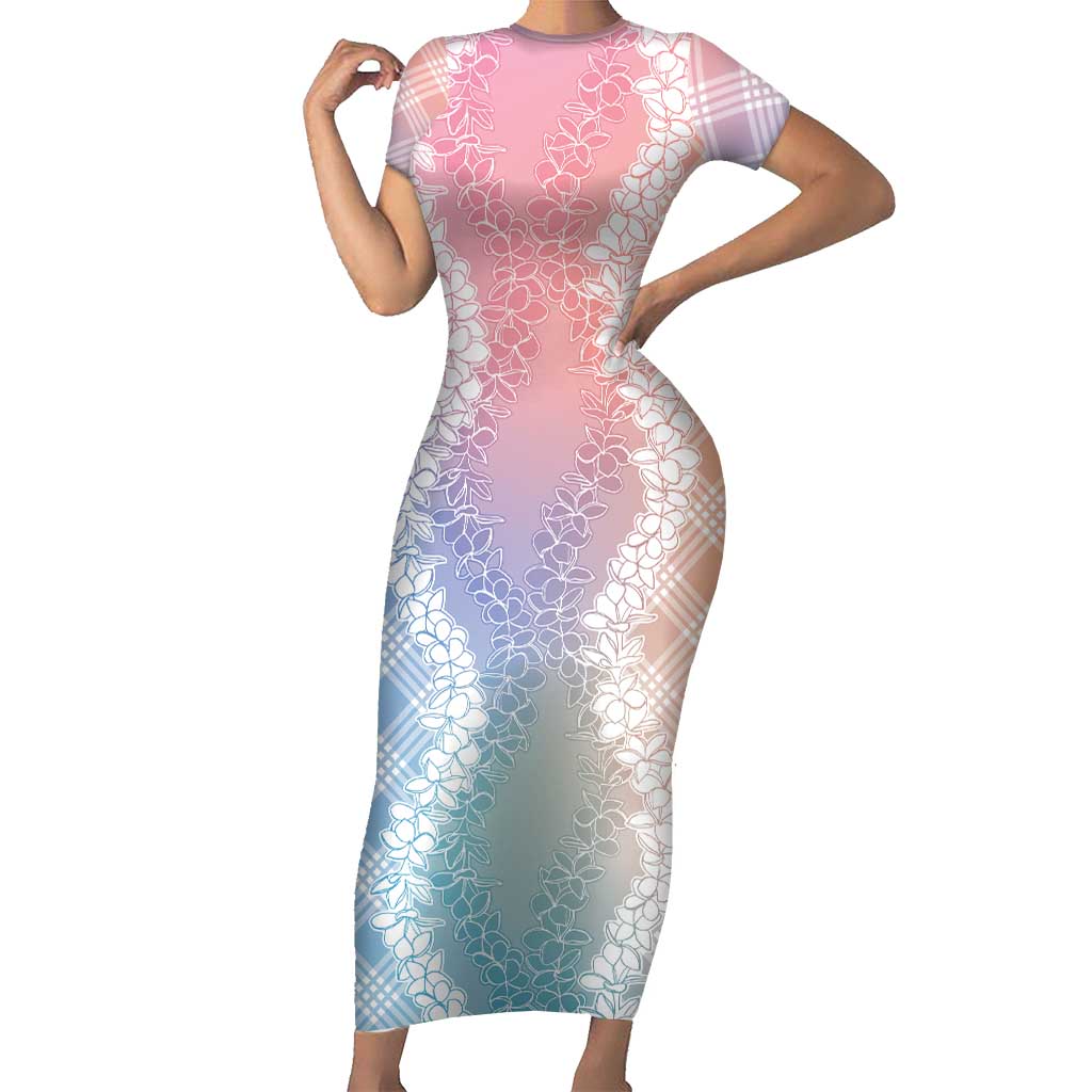 Hawaii Aloha Plumeria Lei Pastel Candy Palaka Short Sleeve Bodycon Dress - Polynesian Pride