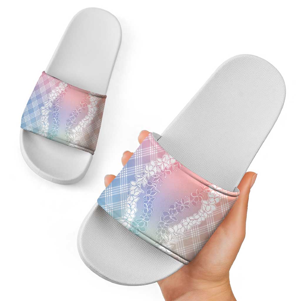 Hawaii Aloha Plumeria Lei Pastel Candy Palaka Slide Sandals - Polynesian Pride