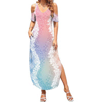 Hawaii Aloha Plumeria Lei Pastel Candy Palaka Summer Maxi Dress - Polynesian Pride