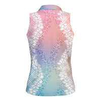 Hawaii Aloha Plumeria Lei Pastel Candy Palaka Women Sleeveless Polo Shirt LT7 - Polynesian Pride