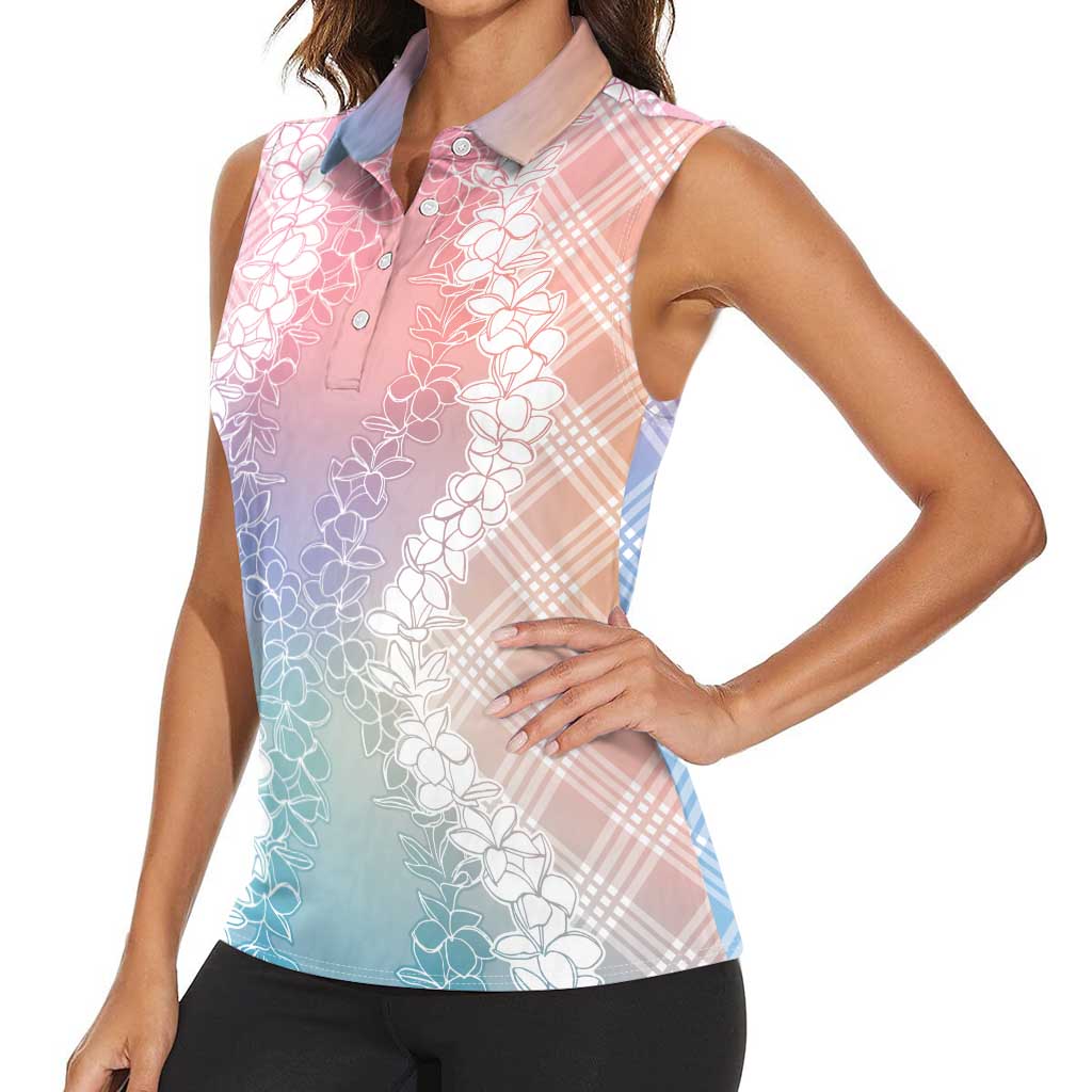 Hawaii Aloha Plumeria Lei Pastel Candy Palaka Women Sleeveless Polo Shirt LT7 - Polynesian Pride