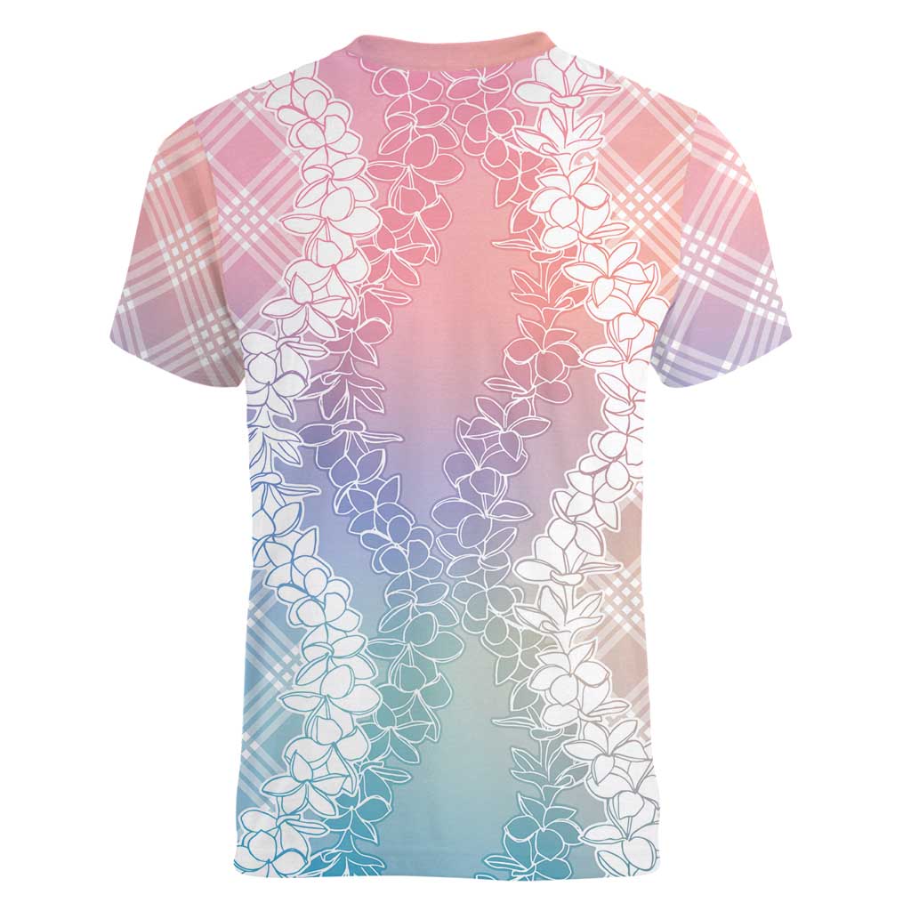 Hawaii Aloha Plumeria Lei Pastel Candy Palaka Women V-Neck T-Shirt LT7 - Polynesian Pride