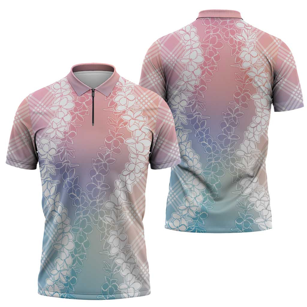 Hawaii Aloha Plumeria Lei Pastel Candy Palaka Zipper Polo Shirt - Polynesian Pride