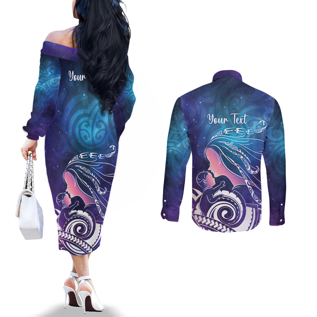 New Zealand Mother's Day Couples Matching Off The Shoulder Long Sleeve Dress and Long Sleeve Button Shirt Maori Hari Ra Mama