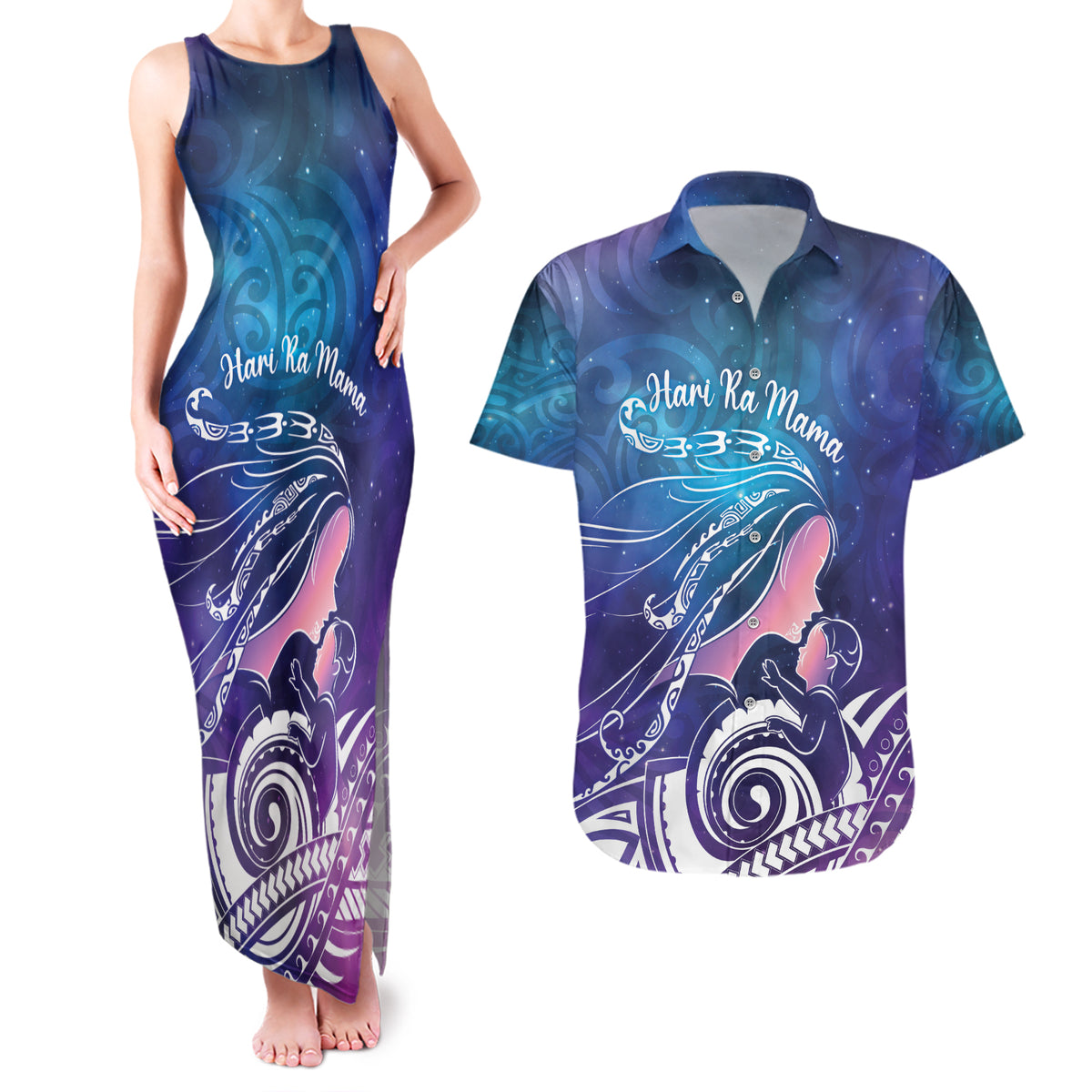 New Zealand Mother's Day Couples Matching Tank Maxi Dress and Hawaiian Shirt Maori Hari Ra Mama