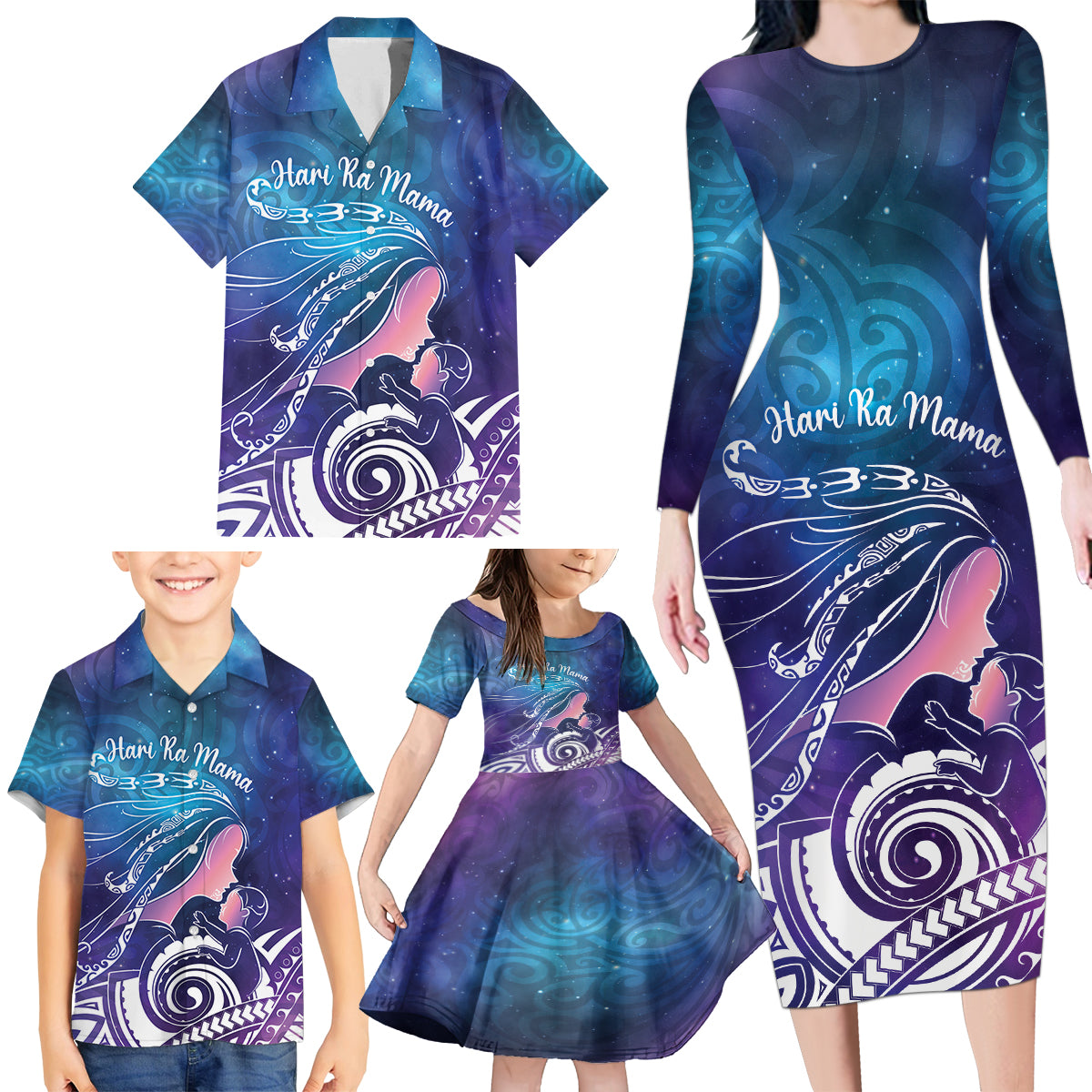 New Zealand Mother's Day Family Matching Long Sleeve Bodycon Dress and Hawaiian Shirt Maori Hari Ra Mama