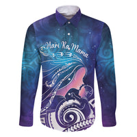 New Zealand Mother's Day Family Matching Puletasi and Hawaiian Shirt Maori Hari Ra Mama LT7 Dad's Shirt - Long Sleeve Galaxy - Polynesian Pride