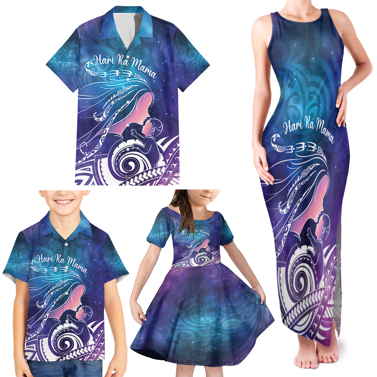 New Zealand Mother's Day Family Matching Tank Maxi Dress and Hawaiian Shirt Maori Hari Ra Mama