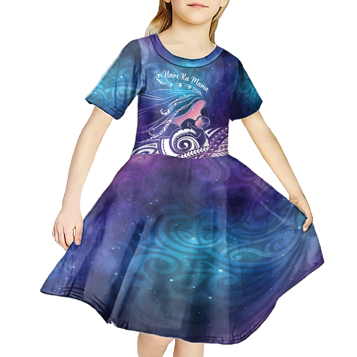 New Zealand Mother's Day Kid Short Sleeve Dress Maori Hari Ra Mama