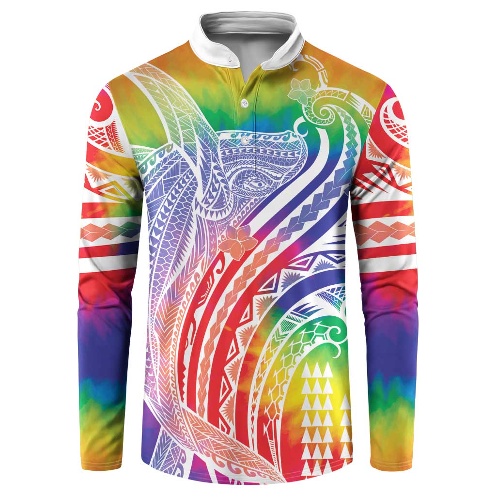 Aloha Pride Rainbow Tie Dye Button Sweatshirt Humpback Whale - Love is Love LT7 Colorful - Polynesian Pride