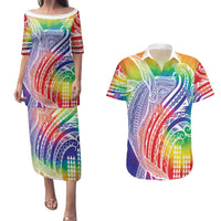 Aloha Pride Rainbow Tie Dye Couples Matching Puletasi and Hawaiian Shirt Humpback Whale - Love is Love LT7 Colorful - Polynesian Pride