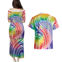 Aloha Pride Rainbow Tie Dye Couples Matching Puletasi and Hawaiian Shirt Humpback Whale - Love is Love LT7 - Polynesian Pride