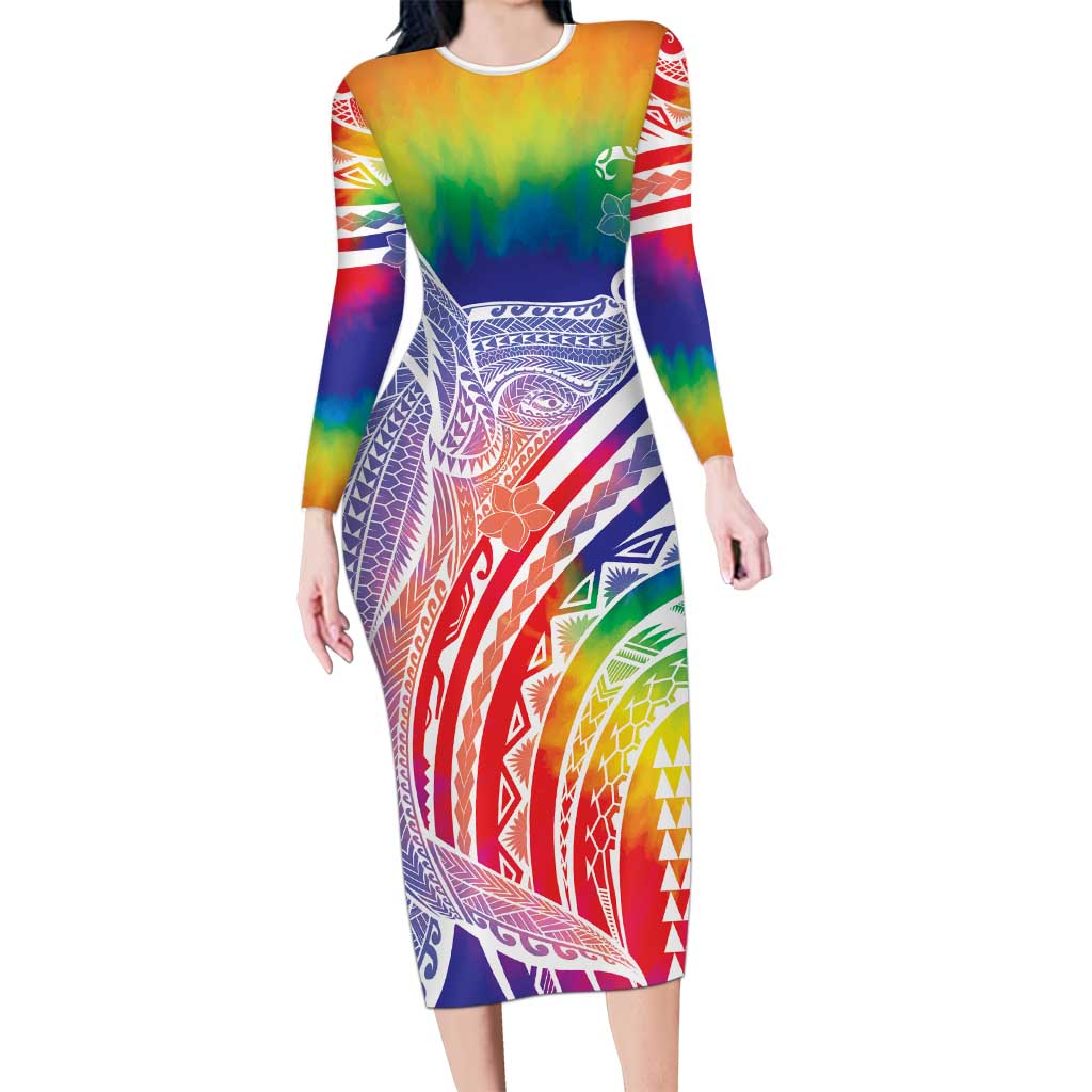 Aloha Pride Rainbow Tie Dye Family Matching Long Sleeve Bodycon Dress and Hawaiian Shirt Humpback Whale - Love is Love