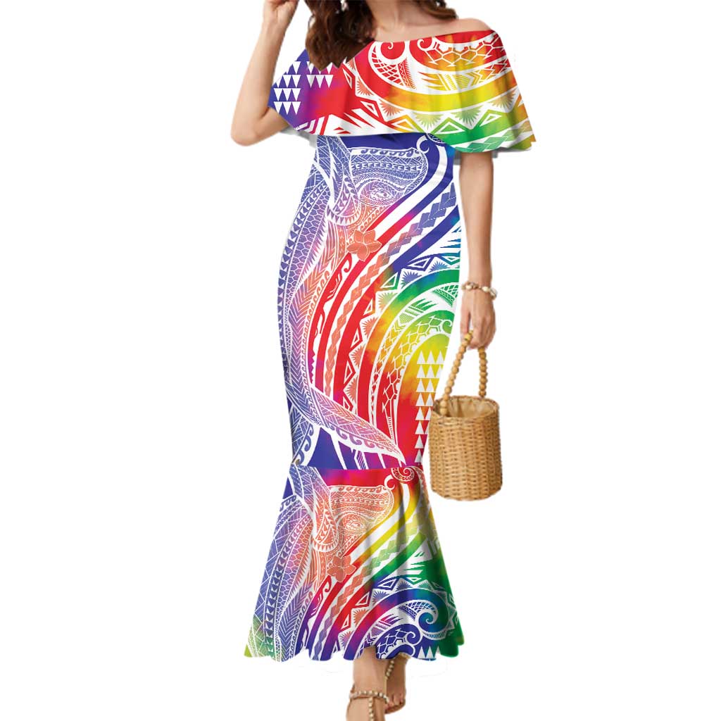 Aloha Pride Rainbow Tie Dye Family Matching Mermaid Dress and Hawaiian Shirt Humpback Whale - Love is Love