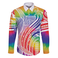 Aloha Pride Rainbow Tie Dye Family Matching Off The Shoulder Long Sleeve Dress and Hawaiian Shirt Humpback Whale - Love is Love