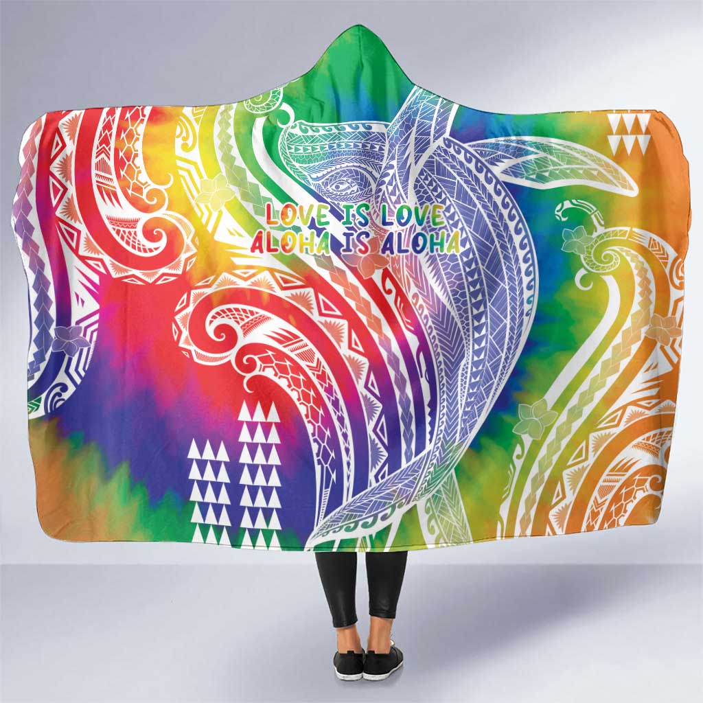 Aloha Pride Rainbow Tie Dye Hooded Blanket Humpback Whale - Love is Love LT7 One Size Colorful - Polynesian Pride