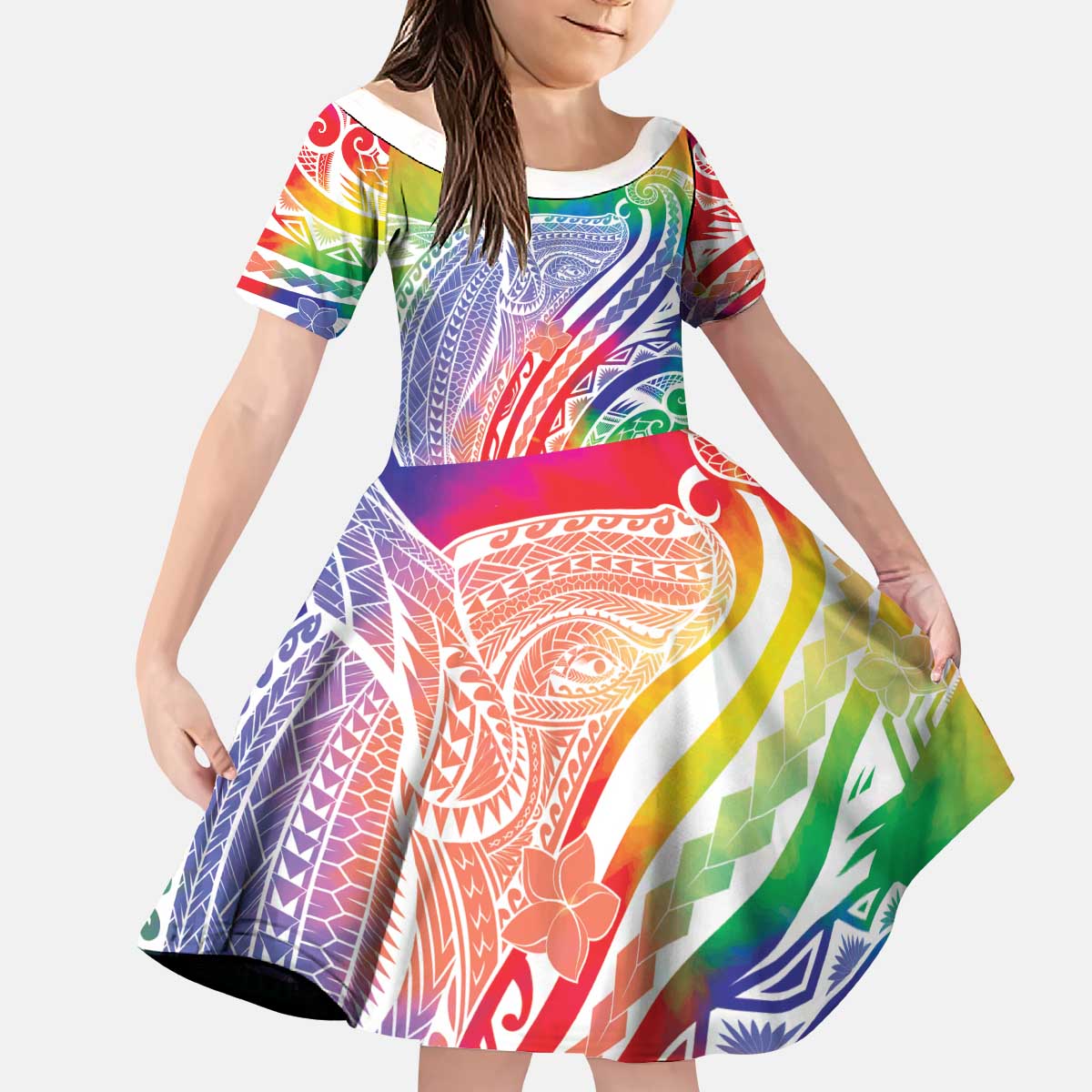 Aloha Pride Rainbow Tie Dye Kid Short Sleeve Dress Humpback Whale - Love is Love LT7 KID Colorful - Polynesian Pride