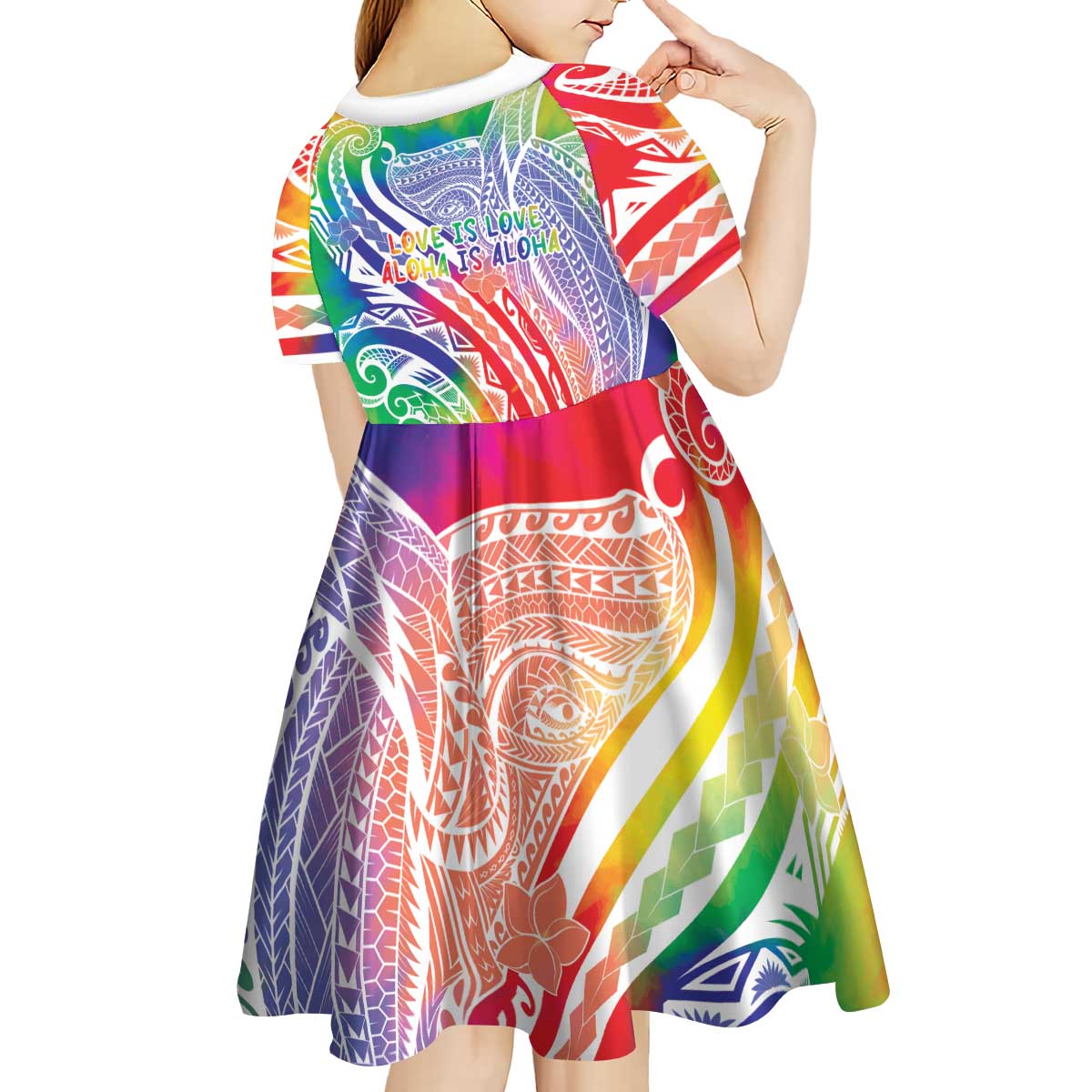 Aloha Pride Rainbow Tie Dye Kid Short Sleeve Dress Humpback Whale - Love is Love LT7 - Polynesian Pride
