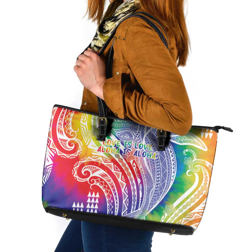 Aloha Pride Rainbow Tie Dye Leather Tote Bag Humpback Whale - Love is Love