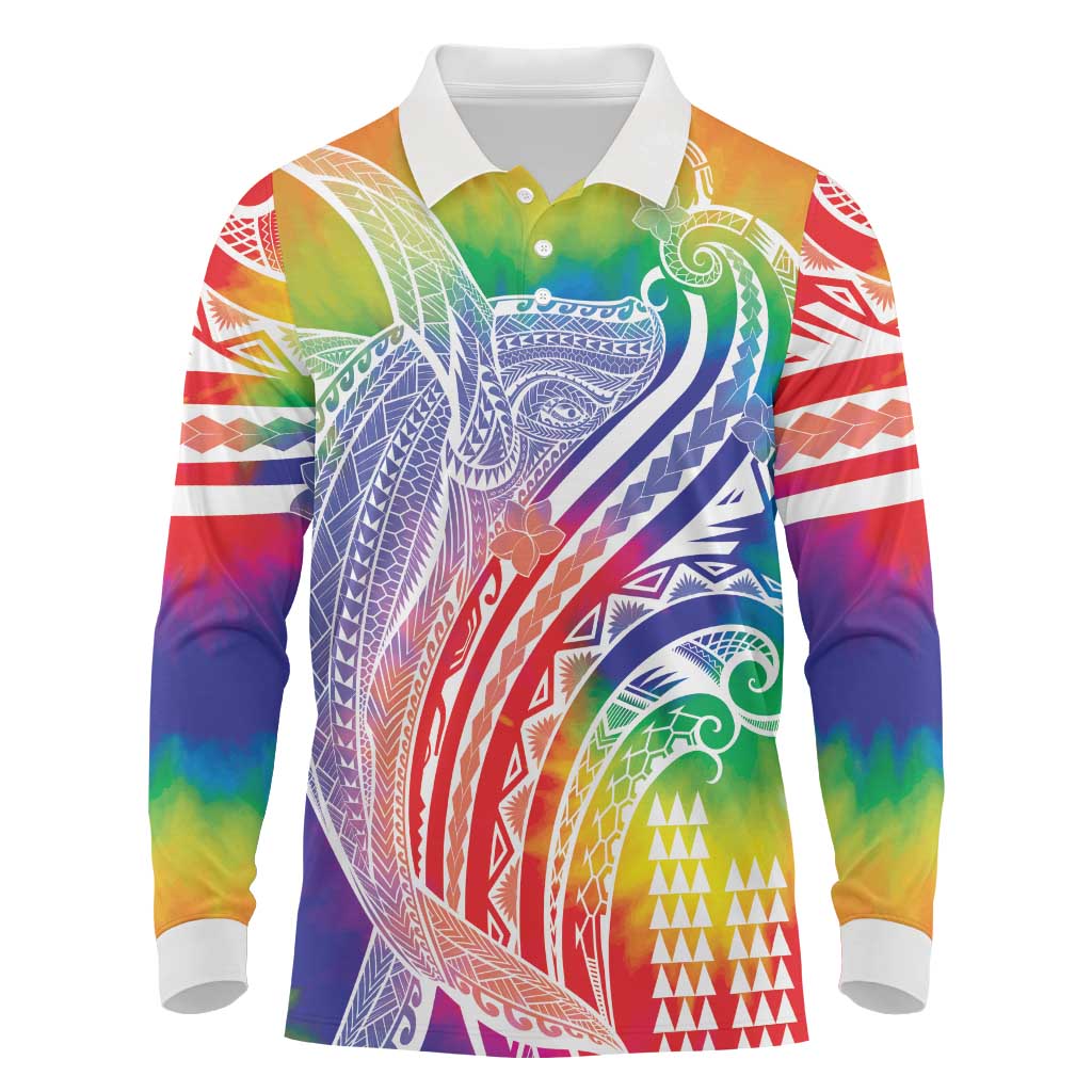 Aloha Pride Rainbow Tie Dye Long Sleeve Polo Shirt Humpback Whale - Love is Love