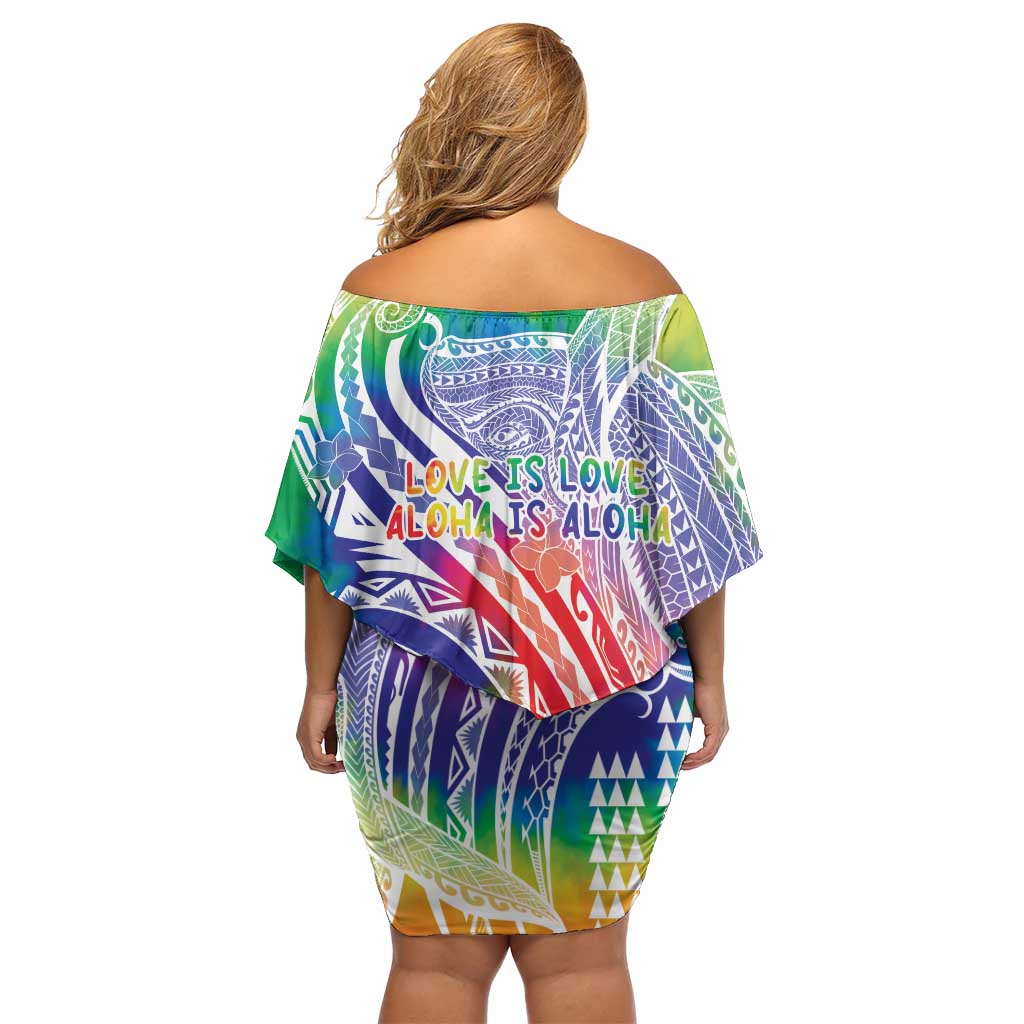 Aloha Pride Rainbow Tie Dye Off Shoulder Short Dress Humpback Whale - Love is Love