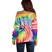 Aloha Pride Rainbow Tie Dye Off Shoulder Sweater Humpback Whale - Love is Love