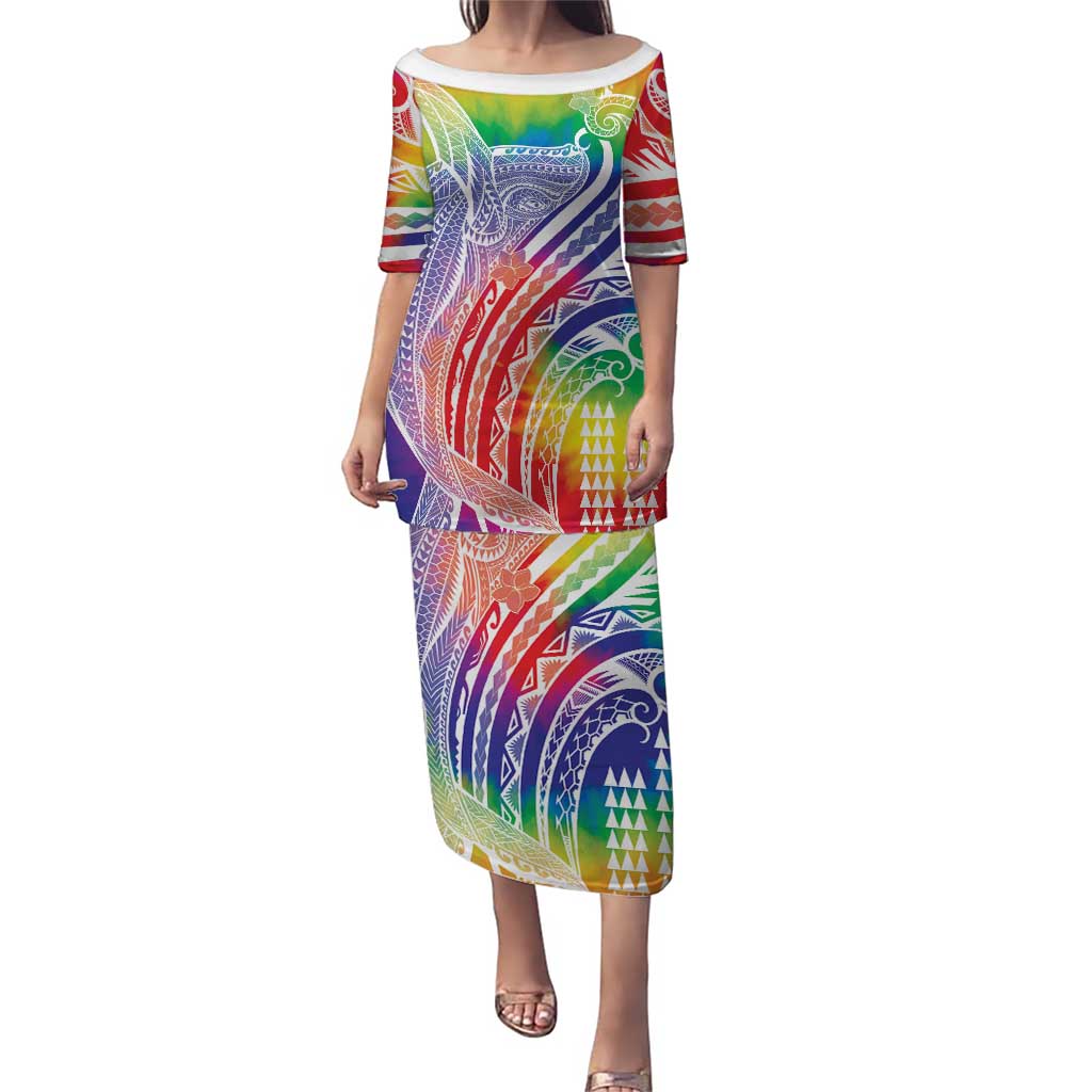 Aloha Pride Rainbow Tie Dye Puletasi Humpback Whale - Love is Love LT7 Long Dress Colorful - Polynesian Pride