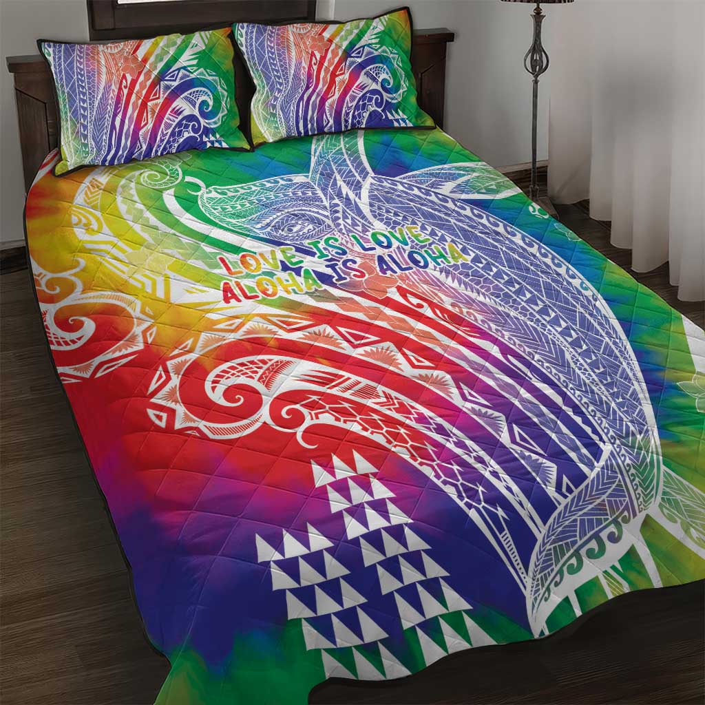 Aloha Pride Rainbow Tie Dye Quilt Bed Set Humpback Whale - Love is Love LT7 Colorful - Polynesian Pride